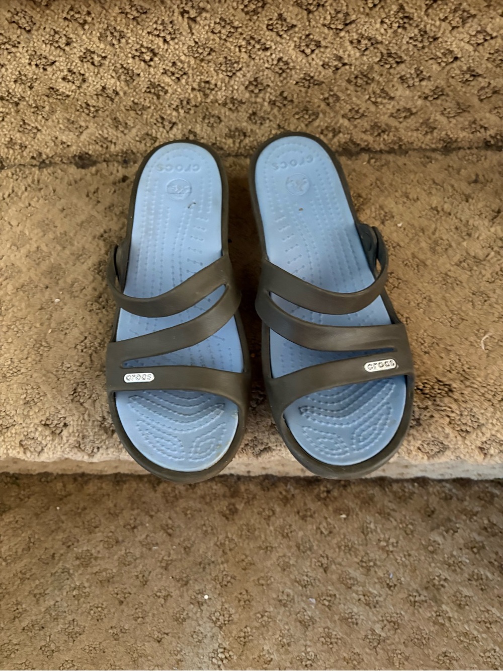 CROCS Women’s Black Triple-Strap Sandals with Light Blue Footbed